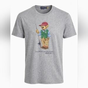 Polo Ralph Lauren Polo Bear Fishing Graphic T Shirt Gray Custom Slim Fit Men's L